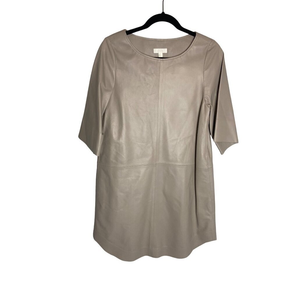 COS A-Line Neutral Short Sleeve Leather Dress-sz XS